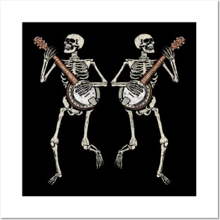 Retro Dancing Skeleton Pair Banjo Vintage Graphic Posters and Art